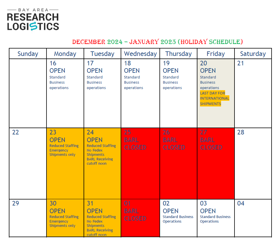 BARL operating holiday hours for 2024