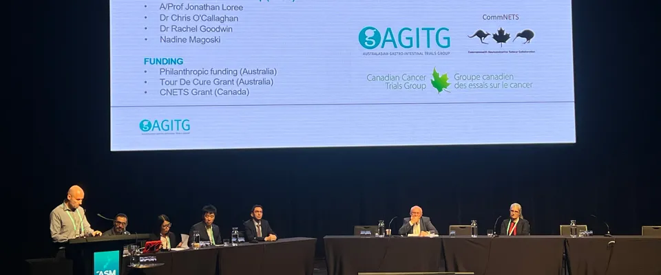 CCTG NE2 (STOPNET) trial was presented at the 25th Australasian Gastro-Intestinal Trials Group (AGITG) Annual Scientific Meeting